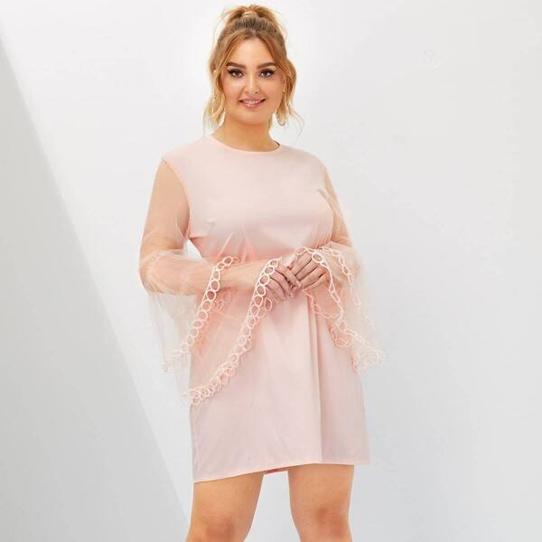 

Plus Contrast Mesh Sleeve Zip Back Dress