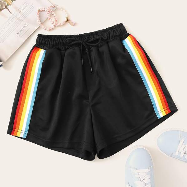 

Rainbow Striped Tape Drawstring Track Shorts