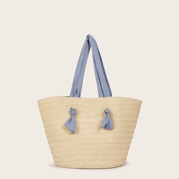 

Striped Strap Straw Tote Bag