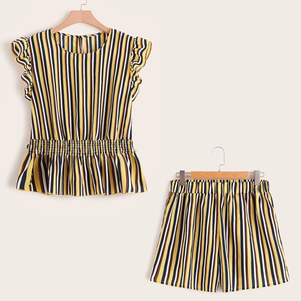 

Plus Striped Shirred Top With Shorts