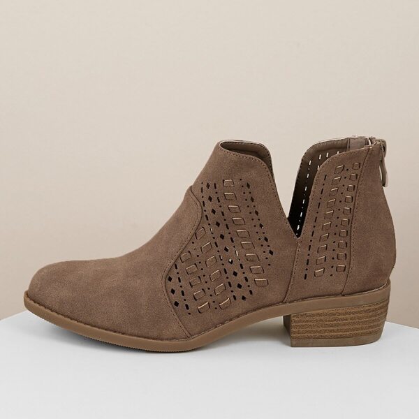 

Perforated Detail Split Shaft Low Ankle Booties, Coffee