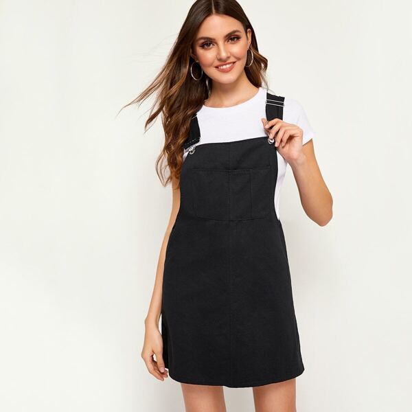 

Solid Pinafore Dress, Black