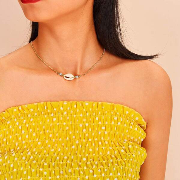 

Bead Detail Shell Pendant Chain Necklace 1pc