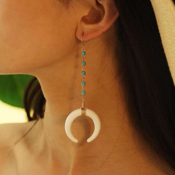

Moon & Seed Bead Drop Earrings 1pair, Multicolor