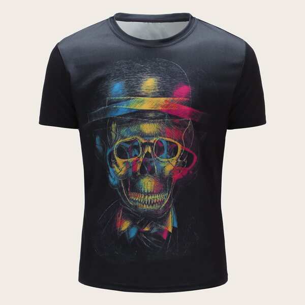 

Men Halloween 3D Skull Print Tee