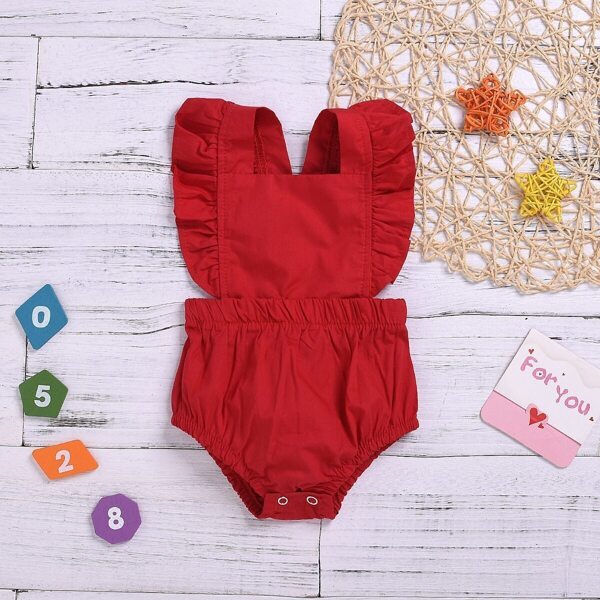 

Baby Ruffle Trim Solid Popper Romper, Red