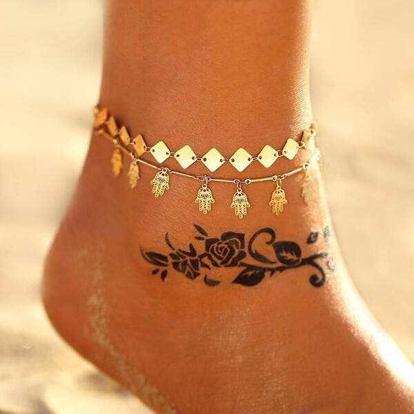 

Hand & Disc Decor Chain Anklet 2pack