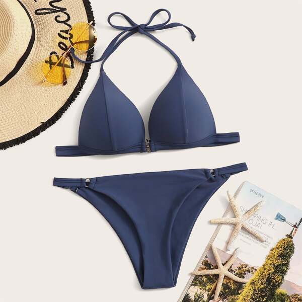 

Seam Triangle Tanga Bikini Swimsuit, Dusty blue