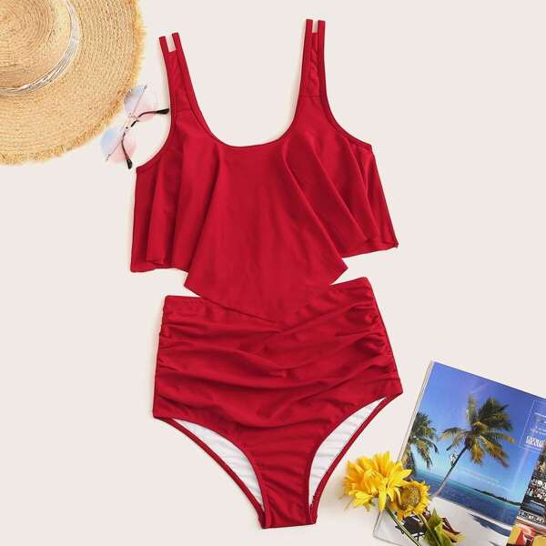 

Hanky Hem Top With Ruched High Waist Bikini