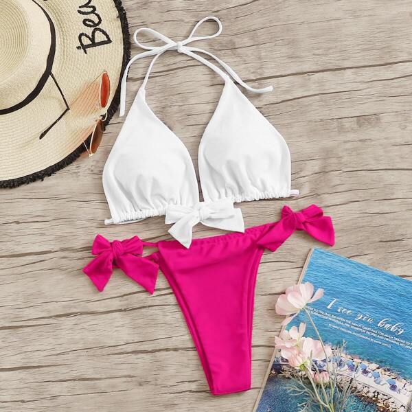 

Drawstring Triangle Top With Tie Side Tanga Bikini
