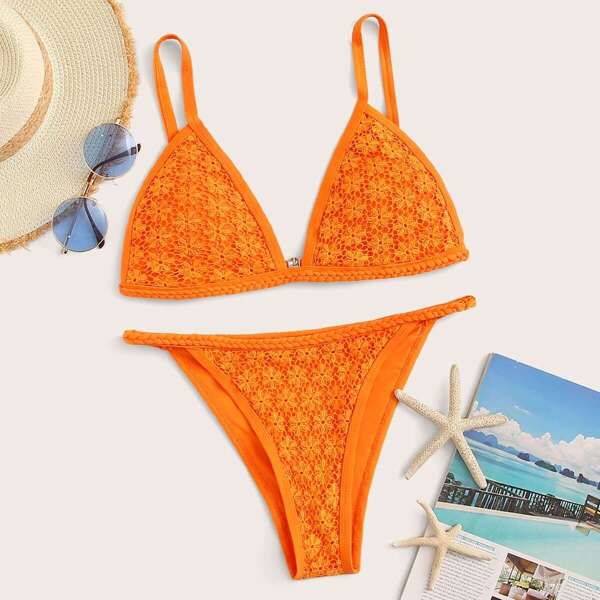 

Guipure Lace Triangle Bikini Set
