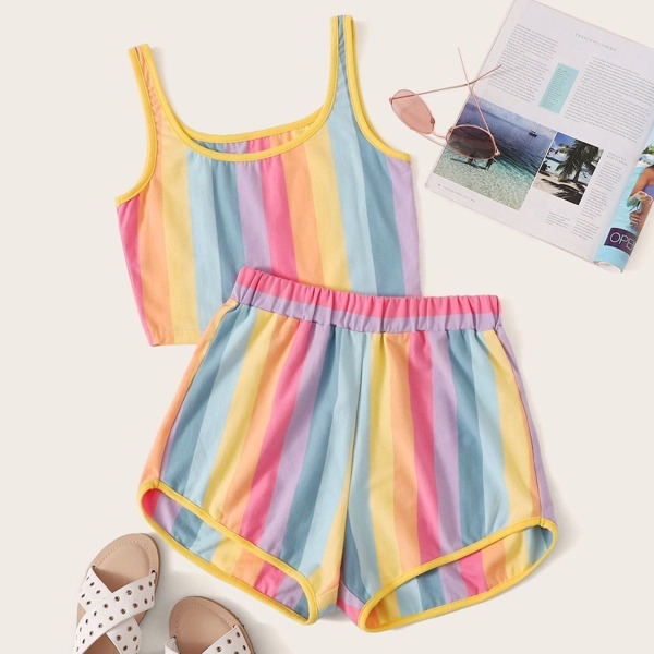 

Rainbow Stripe Tank Top & Shorts