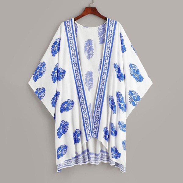 

Plus Tribal Print Open Front Kimono, Multicolor