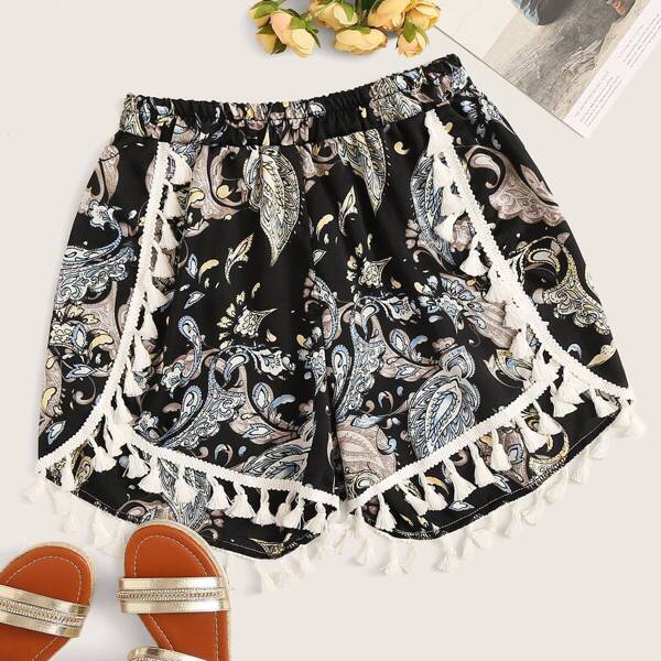 

Paisley Fringe Detail Shorts
