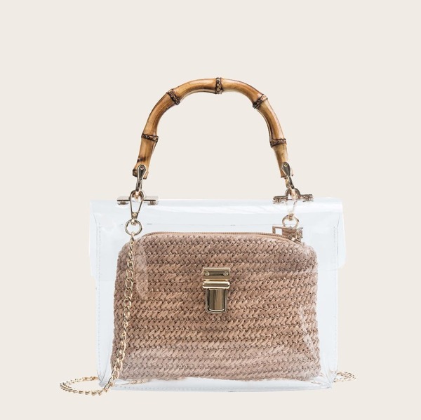

Clear Chain Bag with Straw Plaited Inner Pouch