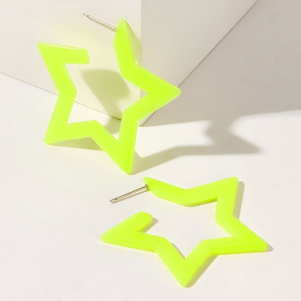 

Neon Yellow Star Shaped Hoop Earrings 1pair, Green bright