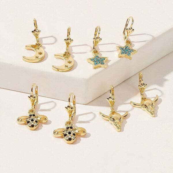 

Animal & Geometry Charm Drop Earrings 4pairs