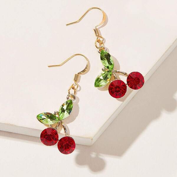

Rhinestone Engraved Cherry Drop Earrings 1pair