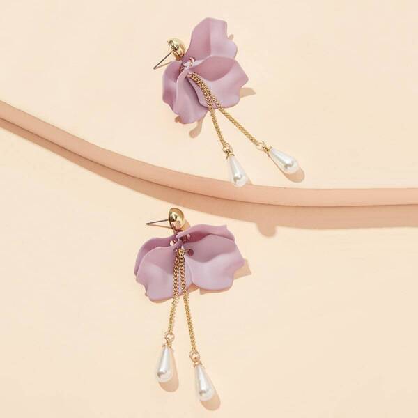 

Petal Decor Faux Pearl Pendant Drop Earrings 1pair, Pink