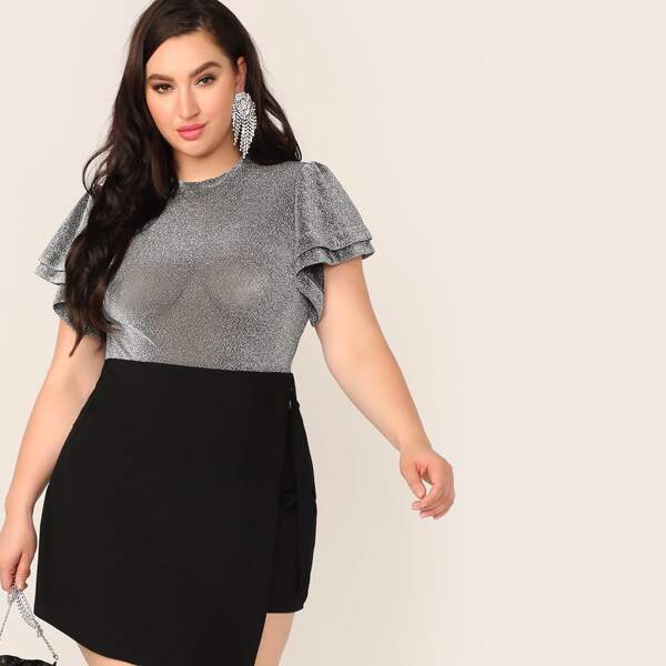 

Plus Butterfly Sleeve Glitter Combo Bodysuit