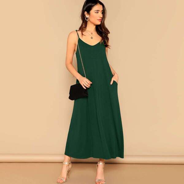 

Pocket Side Swing Cami Dress, Green