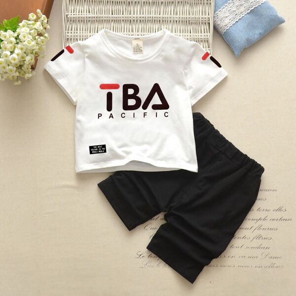 

Toddler Boys Letter Graphic Tee With Shorts, Black and white