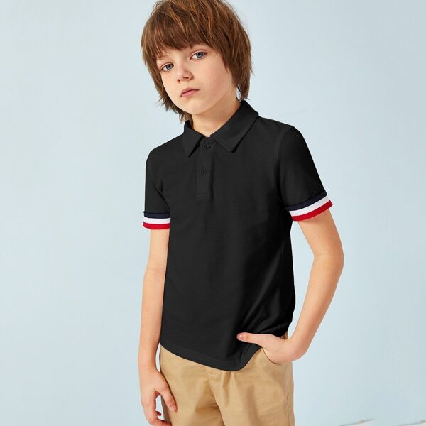

Boys Striped Tape Polo Shirt, Black