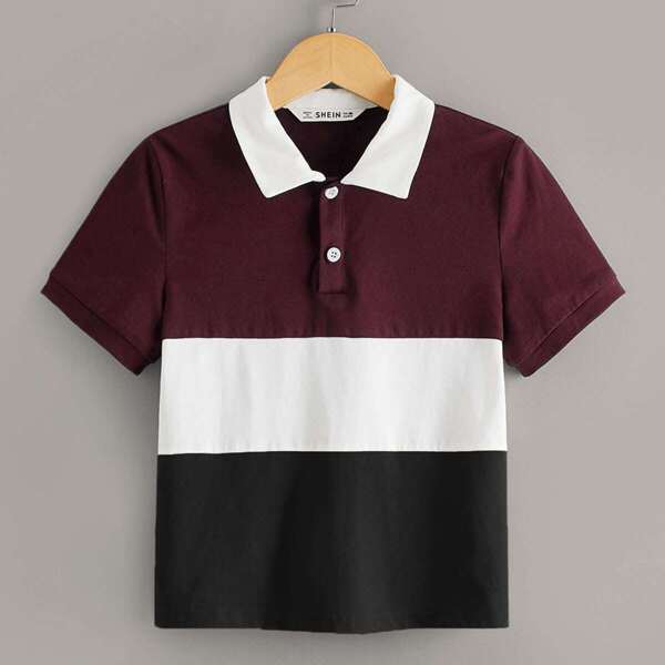

Boys Contrast Collar Cut-and-sew Polo Shirt