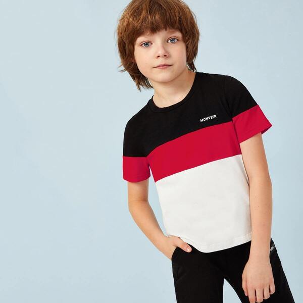 

Boys Colorblock Letter Print Top, Multicolor