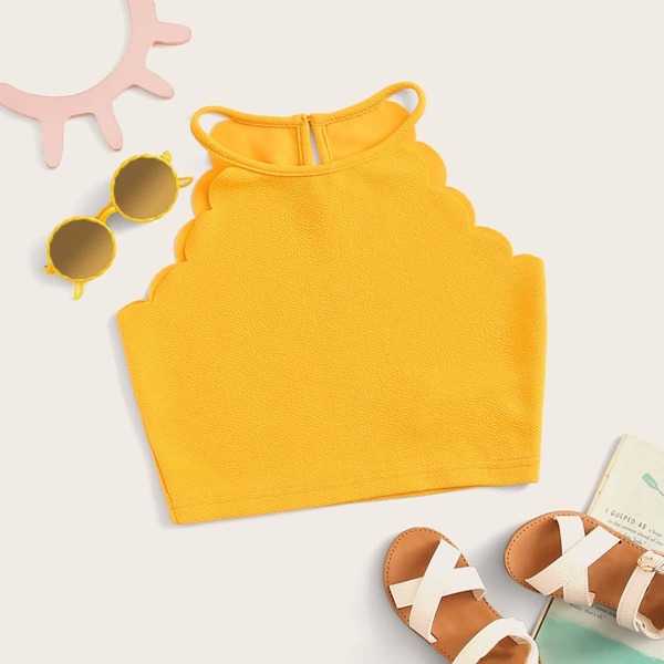 

Girls Scallop Trim Halterneck Top