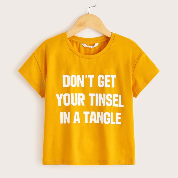 

Girls Slogan Print Drop Shoulder Tee