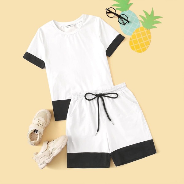 

Boy Two Tone T-shirt & Sweat Shorts Set, White