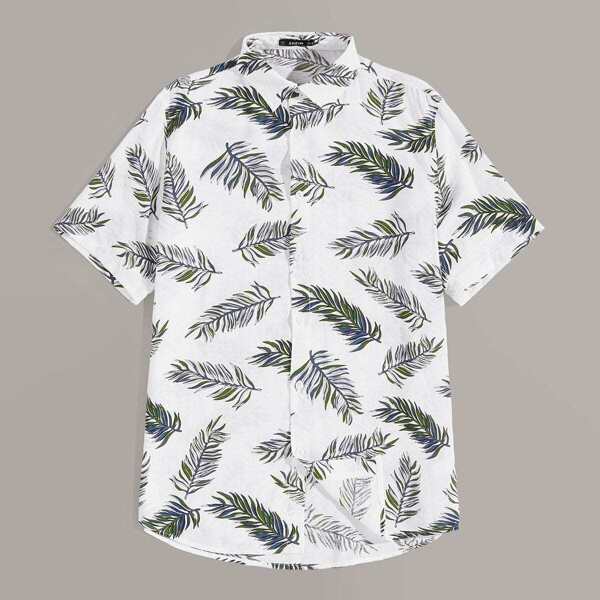 

Men Leaves Print Shirt, White