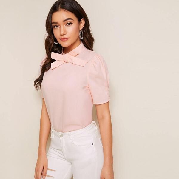 

Bow Tie Neck Puff Sleeve Top