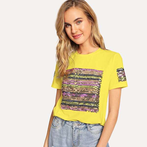 

Contrast Sequin Solid Tee