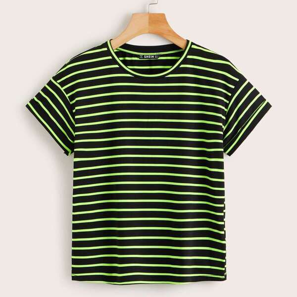 

Drop Shoulder Neon Striped Tee