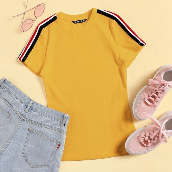 

Striped Tape Rib-knit Tee