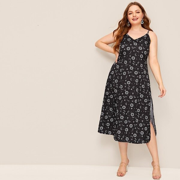 

Plus Galaxy Print Split Side Cami Dress
