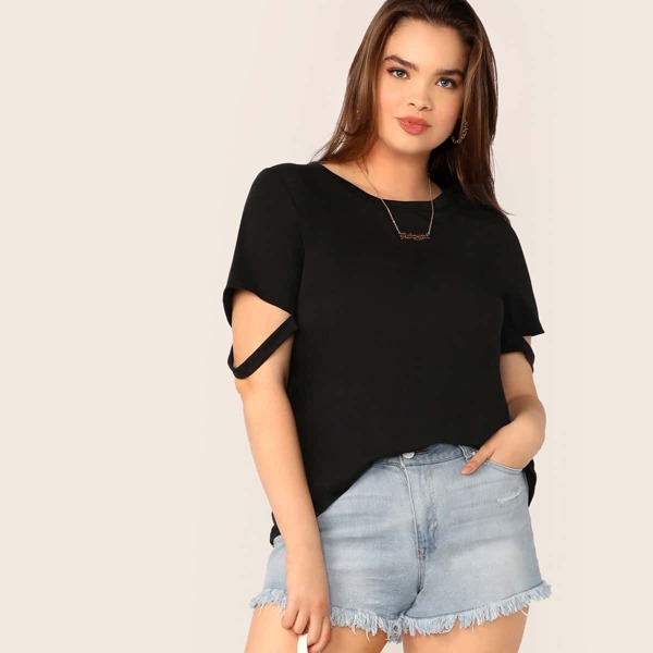 

Plus Draped Strap Detail Sleeve Solid Top