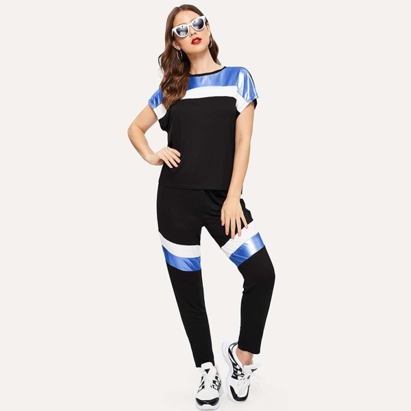 

Color-block Tee & Pants Set, Multicolor