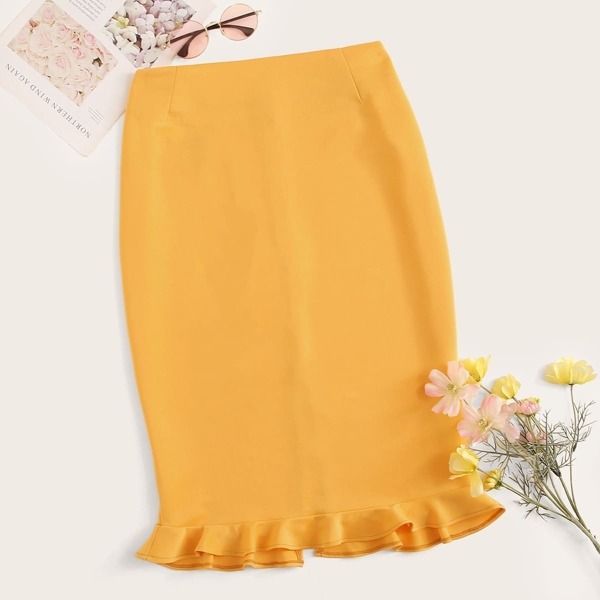 

Plus Solid Fishtail Skirt