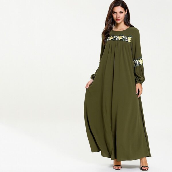 

Floral Appliques Bishop Sleeve Maxi Dress, Army green