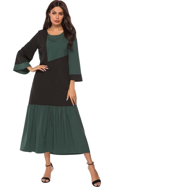 

Color Block Flounce Sleeve Maxi Dress