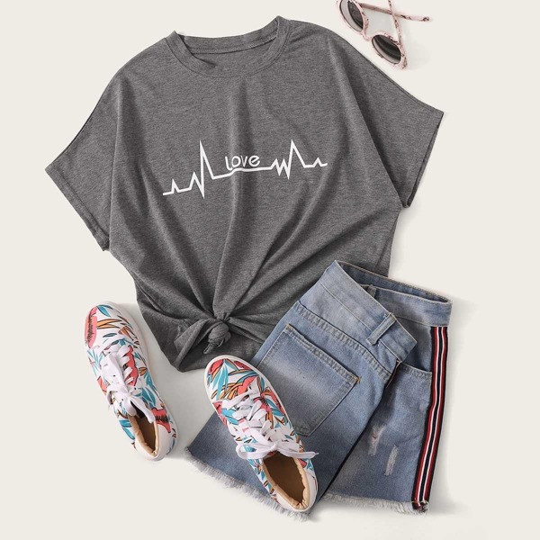 

Letter Print Tee, Grey