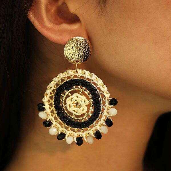 

Bead Decor Woven Round Drop Earrings 1pair