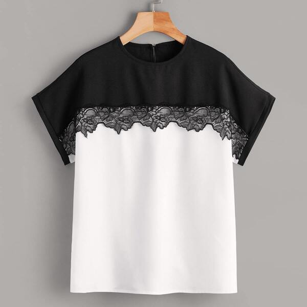 

Contrast Lace Two Tone Blouse