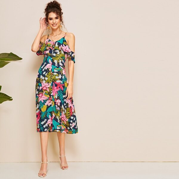 

Cold Shoulder Floral Print Dress