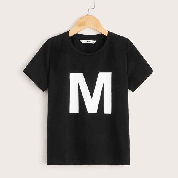 

Boys Letter Print Tee, Black