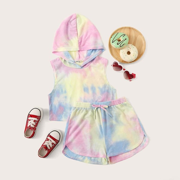 

Girls Tie Dye Hoodie and Dolphin Shorts Set, Multicolor