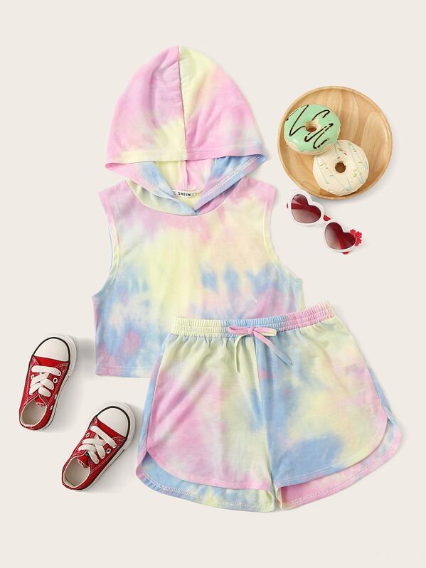 

Girls Tie Dye Hoodie and Dolphin Shorts Set, Multicolor